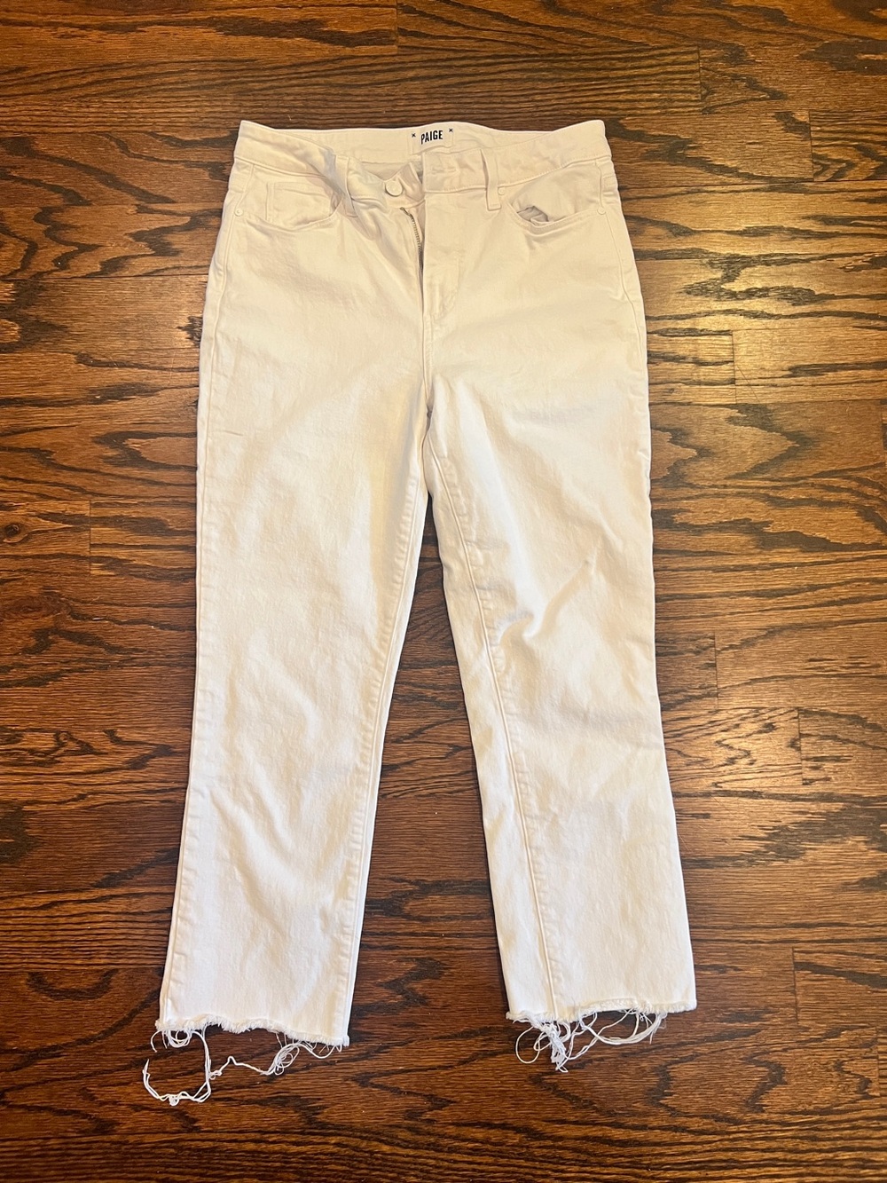 Paige Women's White Raw-Hem Straight Jeans
